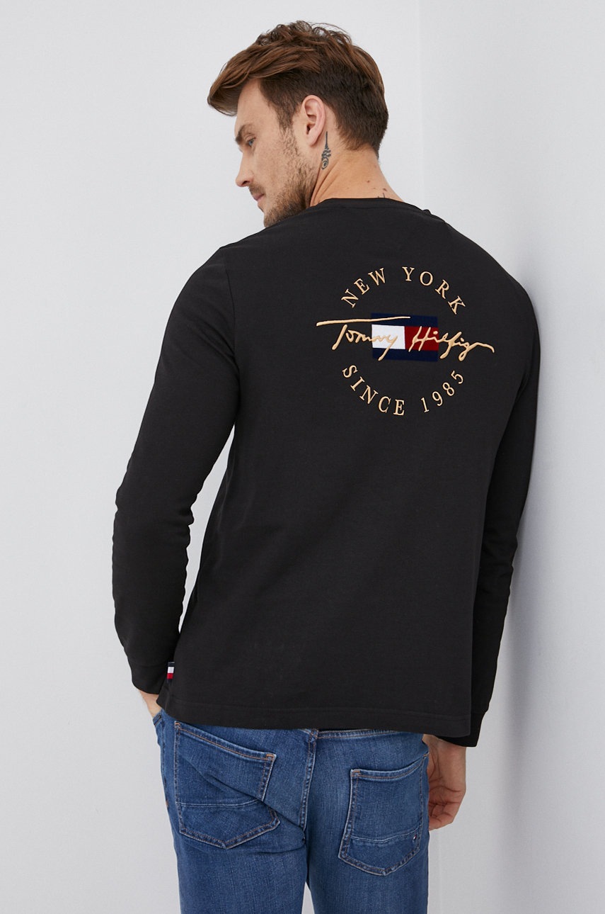 

Памучна блуза с дълги ръкави Tommy Hilfiger в черно с изчистен дизайн, Черен