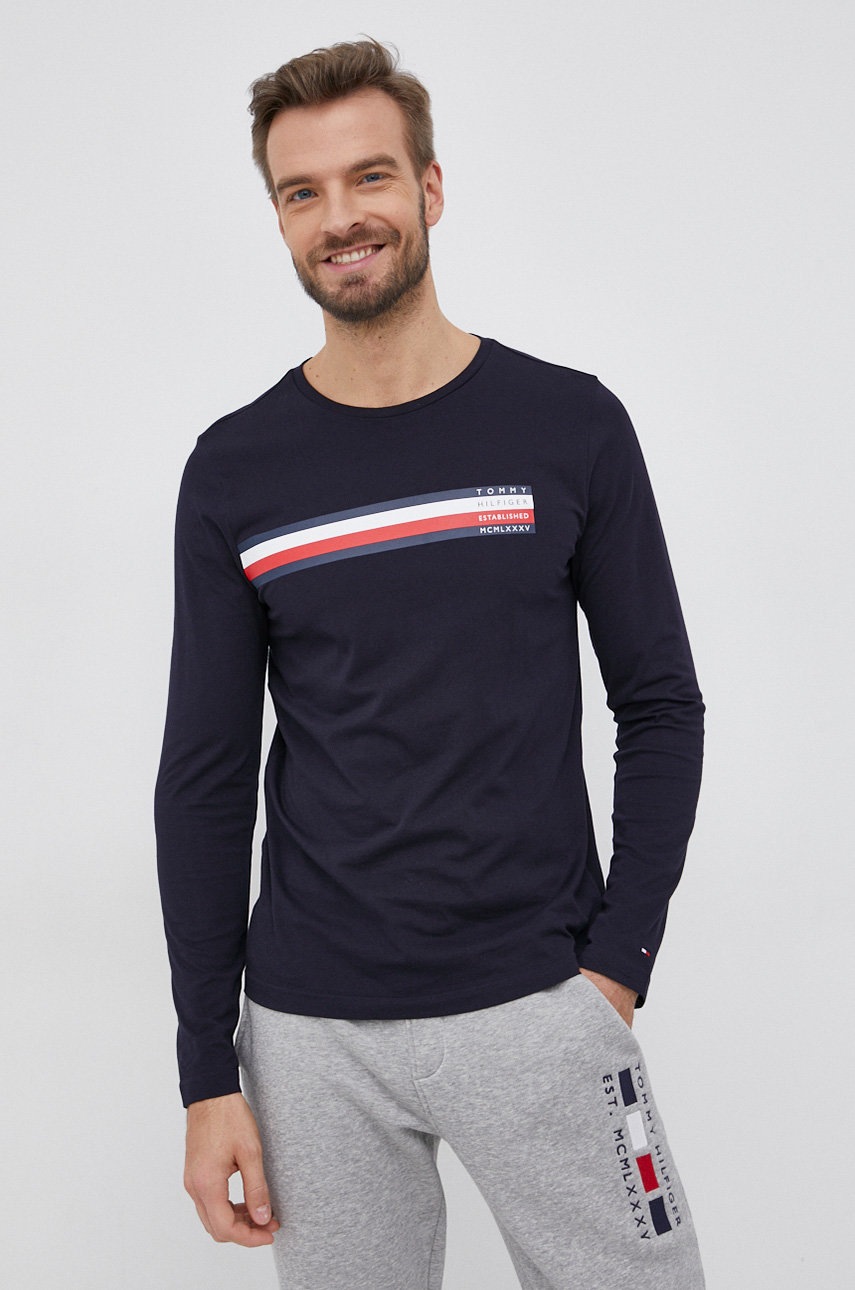 

Памучна блуза с дълги ръкави Tommy Hilfiger в тъмносиньо с изчистен дизайн, Тъмносин