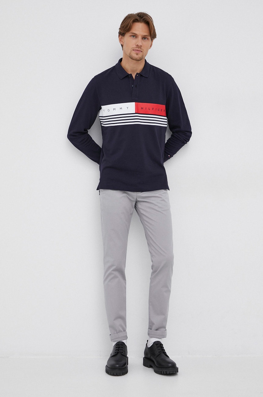 

Хлопковый лонгслив Tommy Hilfiger цвет синий меланж