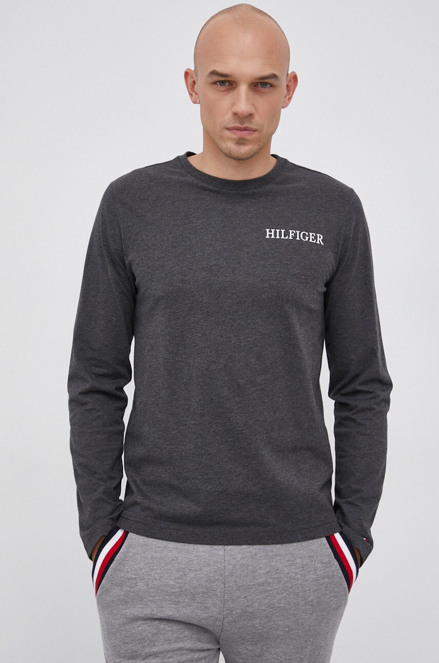 

Памучна блуза с дълги ръкави Tommy Hilfiger в сиво с принт, Сив