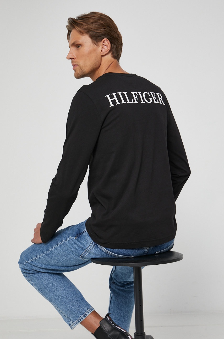 

Памучна блуза с дълги ръкави Tommy Hilfiger в черно с принт, Черен