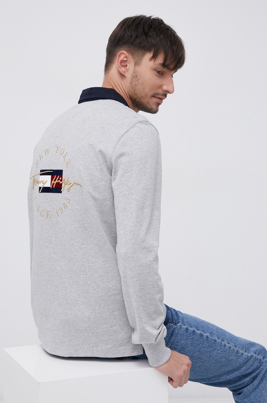 

Памучна блуза с дълги ръкави Tommy Hilfiger в меланж на сиво, Сив