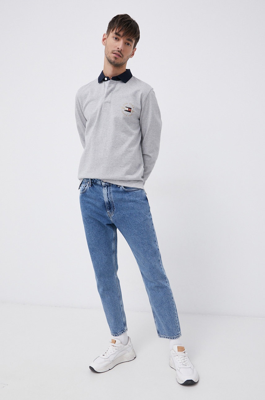 

Хлопковый лонгслив Tommy Hilfiger цвет серый меланж
