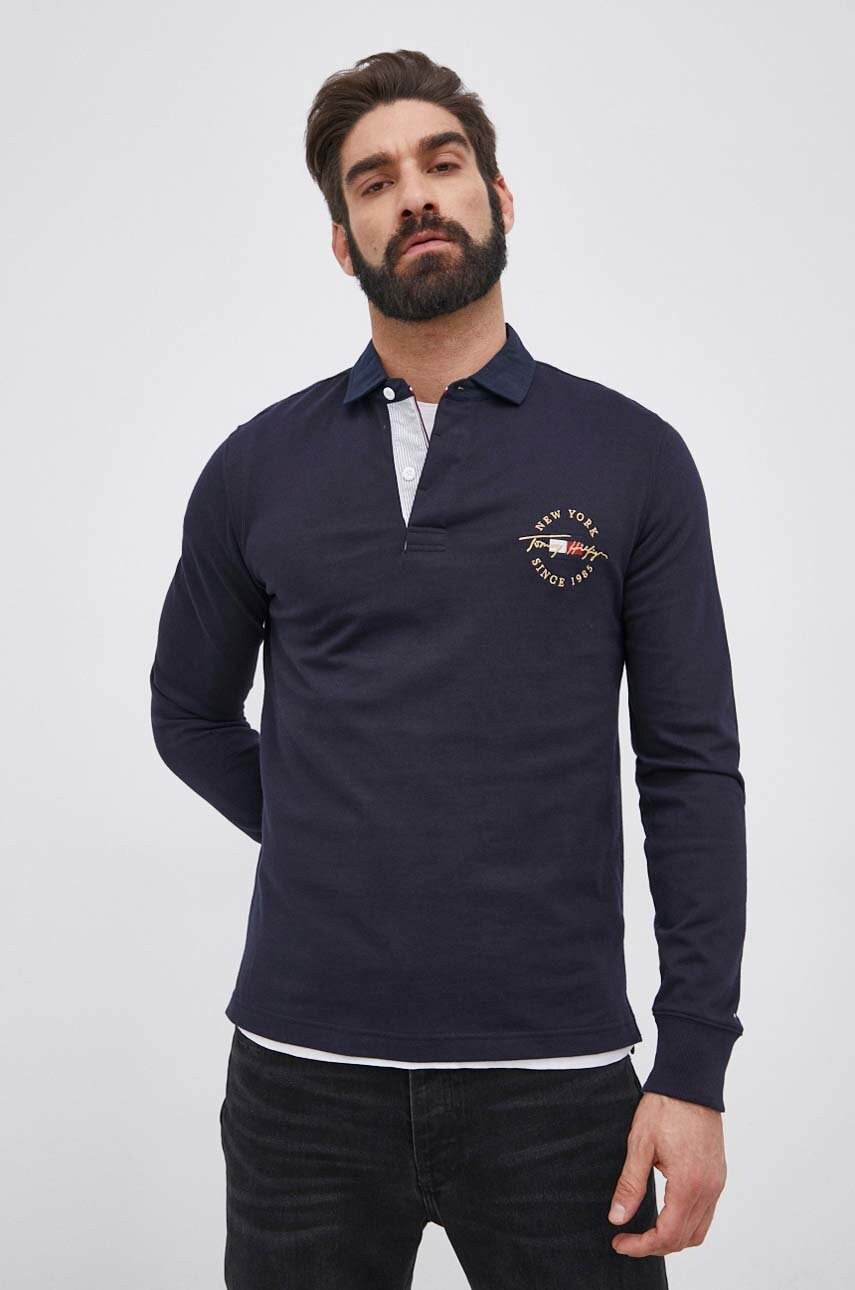 

Бавовняний лонгслів Tommy Hilfiger колір синій меланж