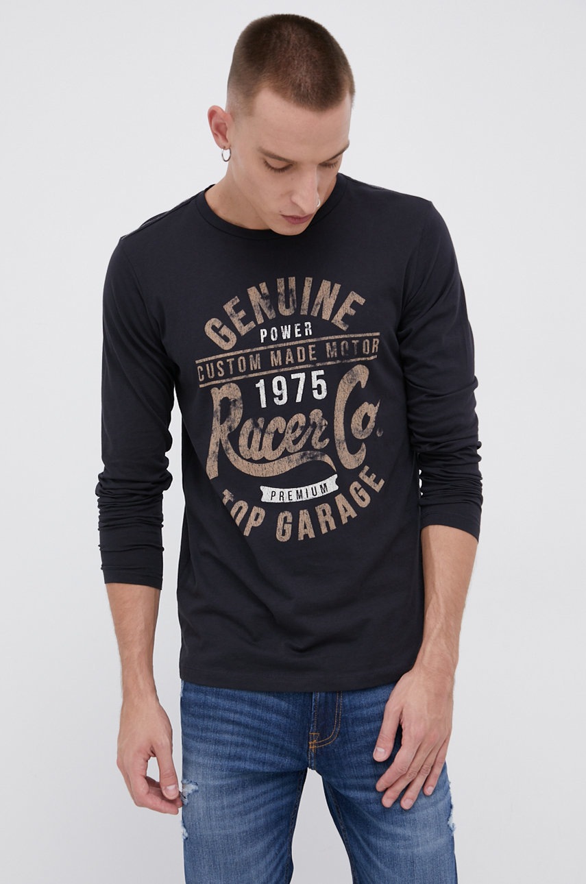

Памучна блуза с дълги ръкави Produkt by Jack & Jones в тъмносиньо с принт, Тъмносин