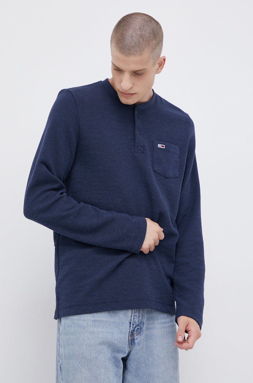 

Блуза с дълги ръкави Tommy Jeans мъжка в тъмносиньо с апликация, Тъмносин