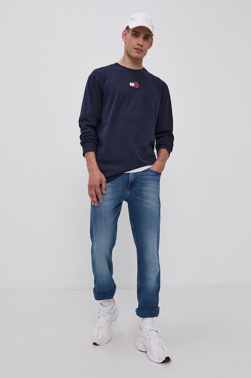 

Лонгслив Tommy Jeans мужской цвет синий с аппликацией