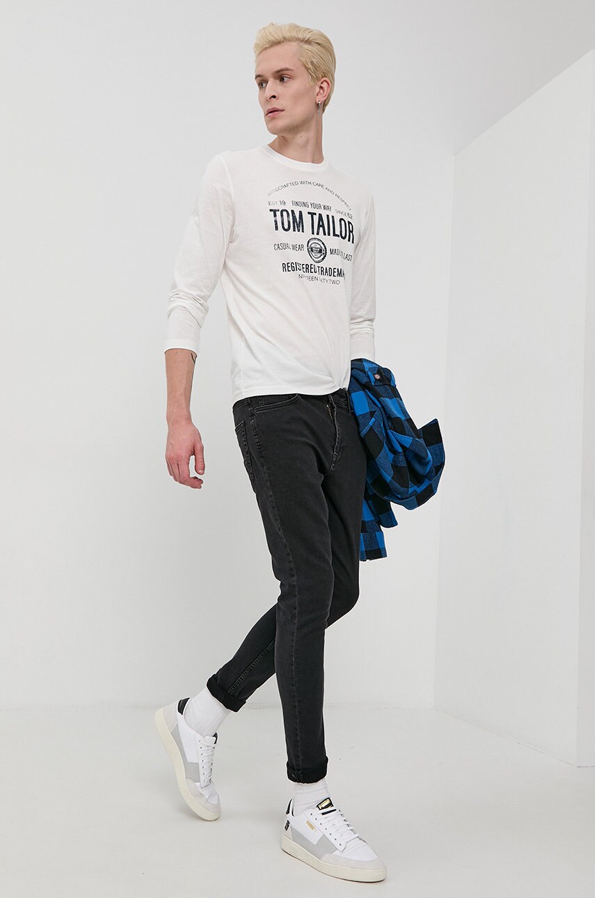 Tom tailor longsleeve din bumbac culoarea alb, cu imprimeu