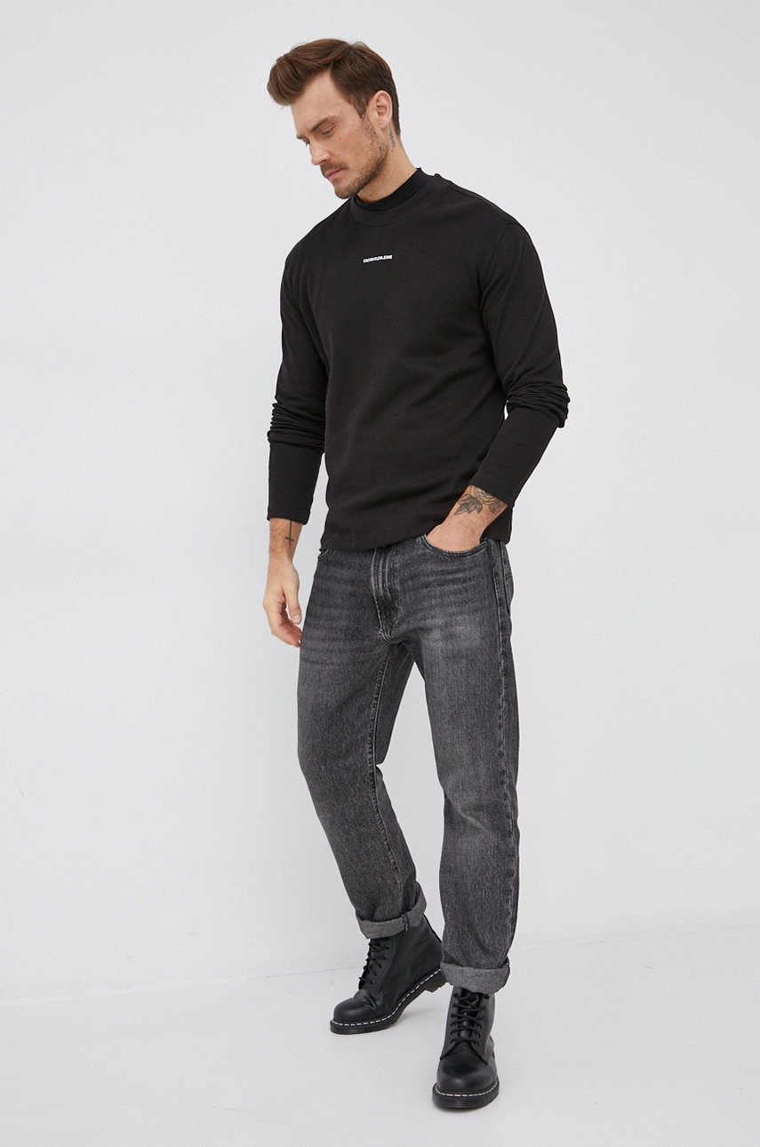 

Памучна блуза с дълги ръкави Calvin Klein Jeans в черно с изчистен дизайн, Черен