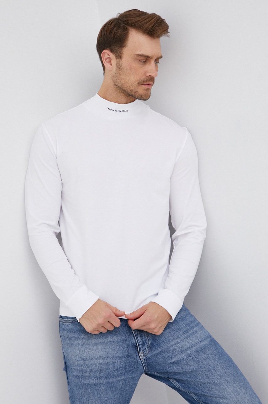 

Блуза с дълги ръкави Calvin Klein Jeans мъжка в бяло с изчистен дизайн, Бял