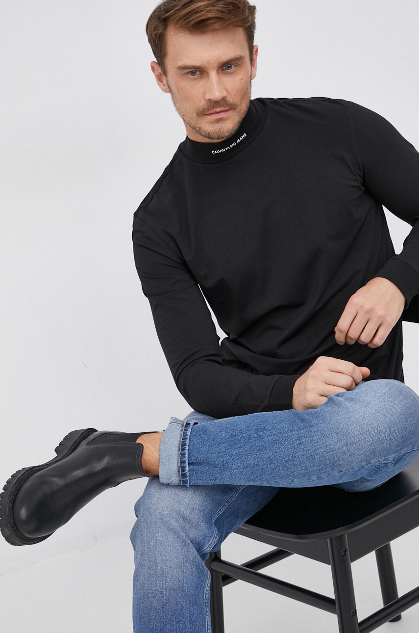 

Блуза с дълги ръкави Calvin Klein Jeans мъжка в черно с изчистен дизайн, Черен