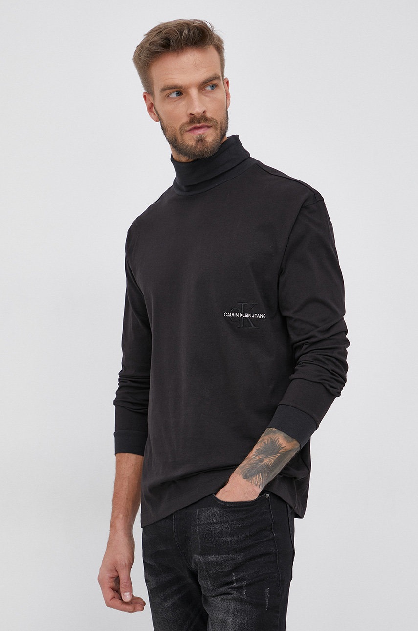

Памучна блуза с дълги ръкави Calvin Klein Jeans в черно с изчистен дизайн, Черен
