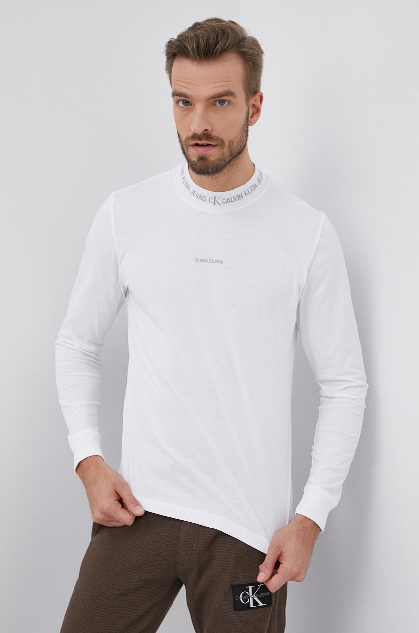 

Памучна блуза с дълги ръкави Calvin Klein Jeans в бяло с изчистен дизайн, Бял