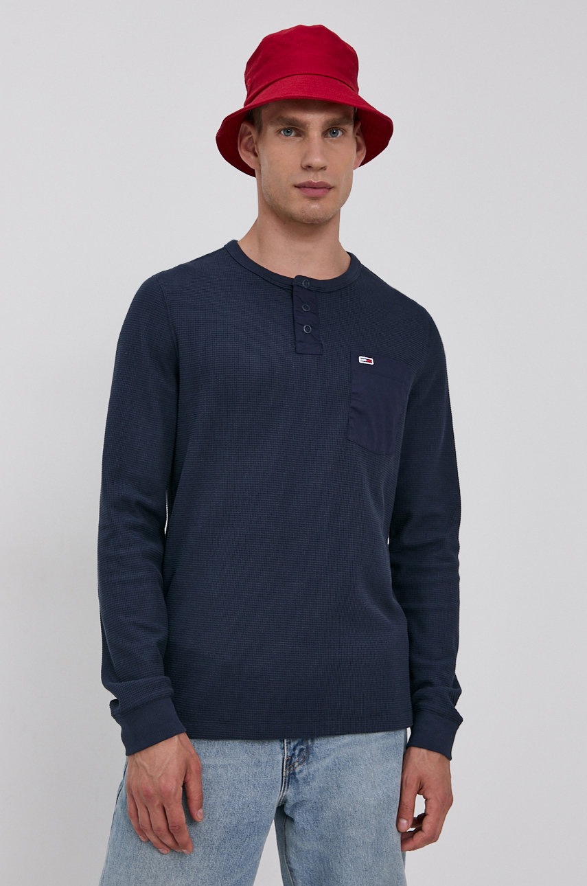 

Лонгслив Tommy Jeans мужской цвет синий гладкий