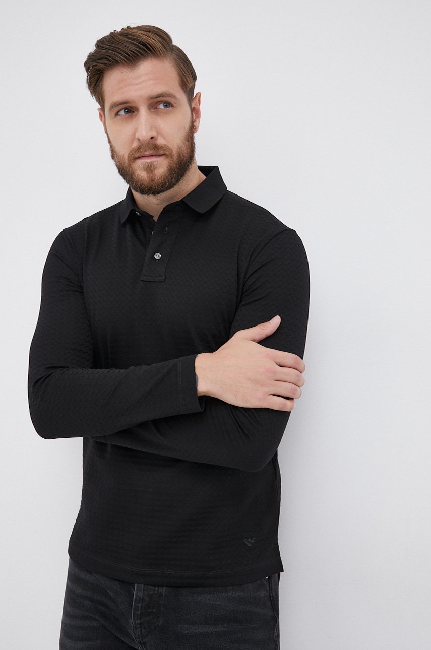 

Памучна блуза с дълги ръкави Emporio Armani в черно с изчистен дизайн, Черен