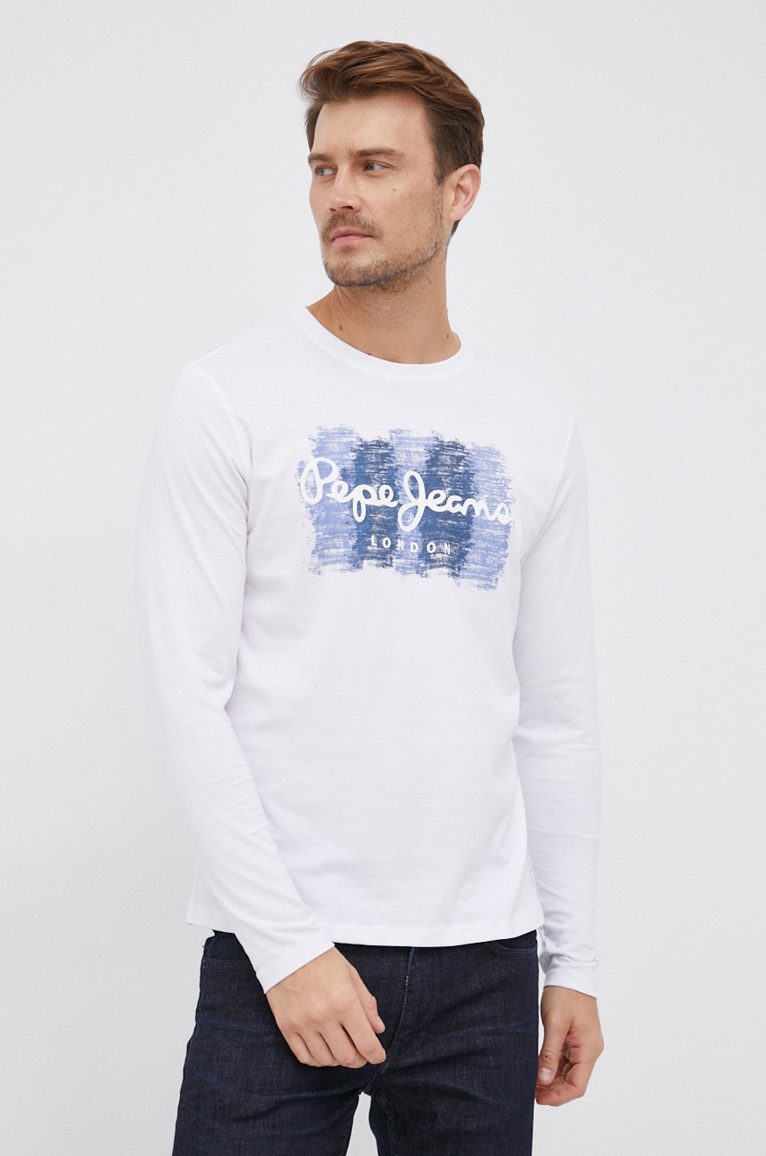 

Pepe Jeans - Памучна блуза с дълги ръкави Sebastian, Бял