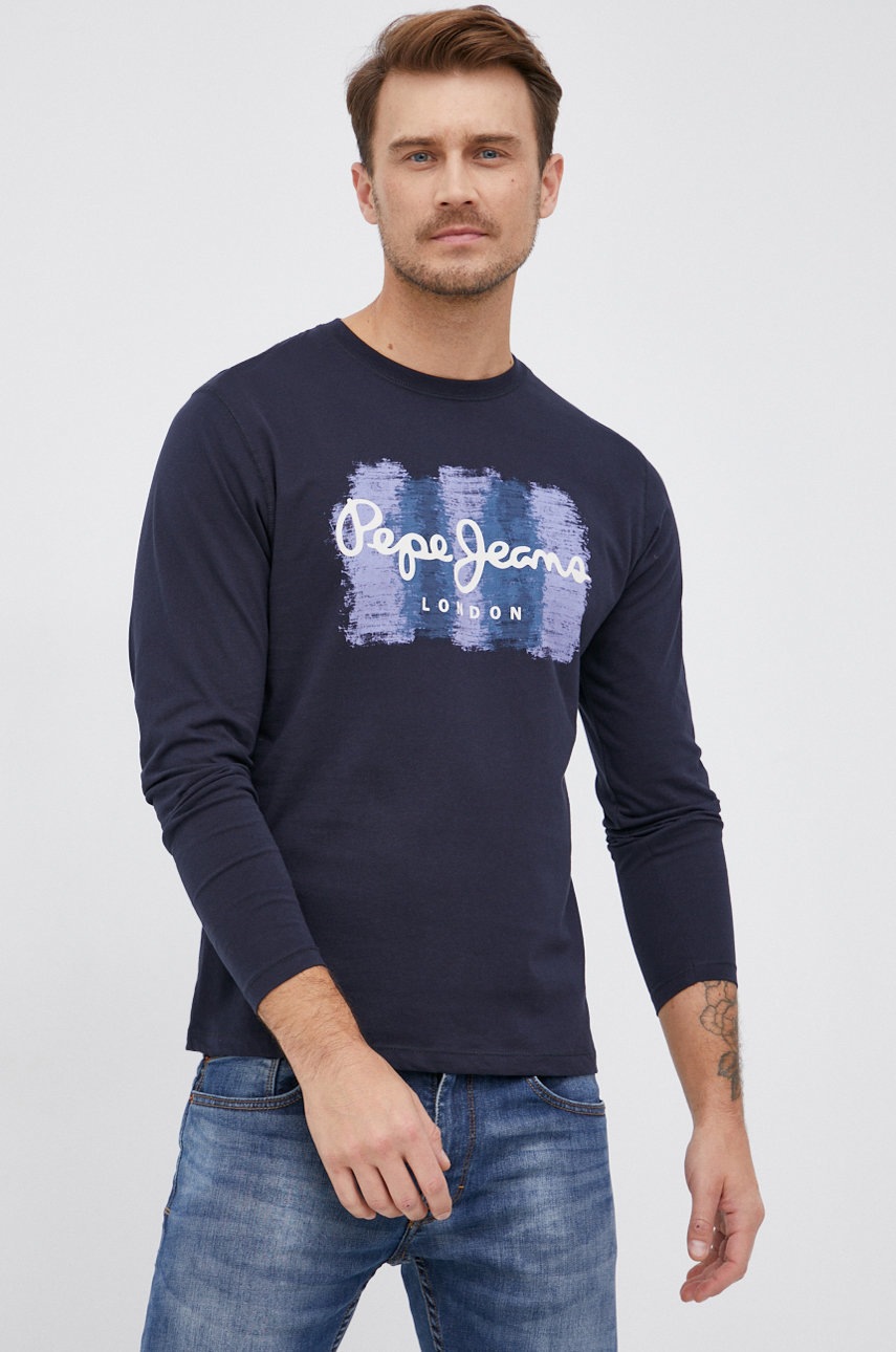 

Pepe Jeans - Памучна блуза с дълги ръкави Sebastian, Тъмносин