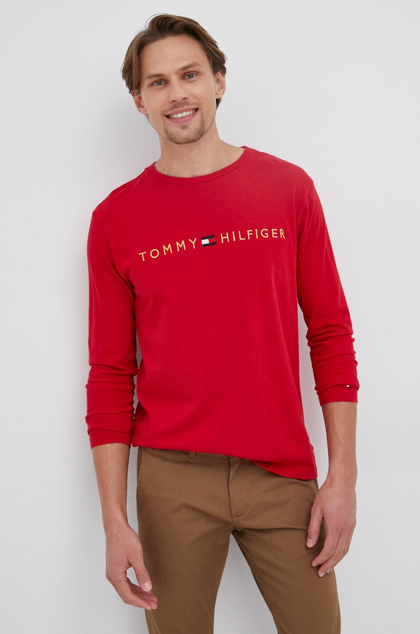 

Памучна блуза с дълги ръкави Tommy Hilfiger в червено с апликация, Червен