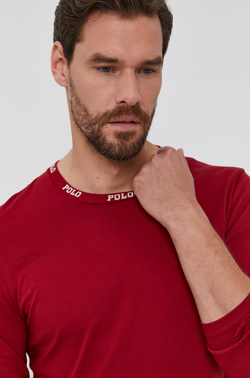 

Памучна блуза с дълги ръкави Polo Ralph Lauren в червено с изчистен дизайн, Червен