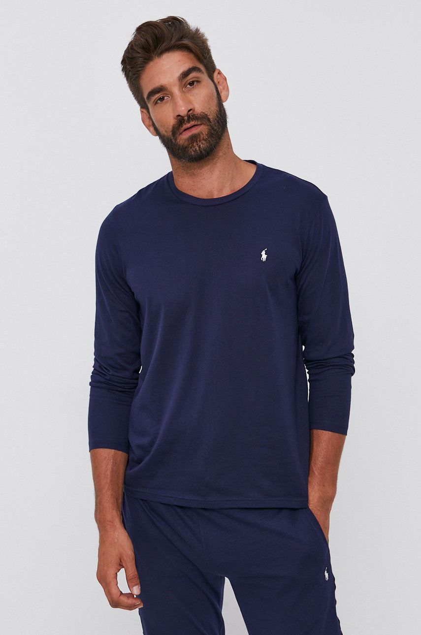 Tričko s dlouhým rukávem Polo Ralph Lauren pánské, tmavomodrá barva, hladké - námořnická modř - 