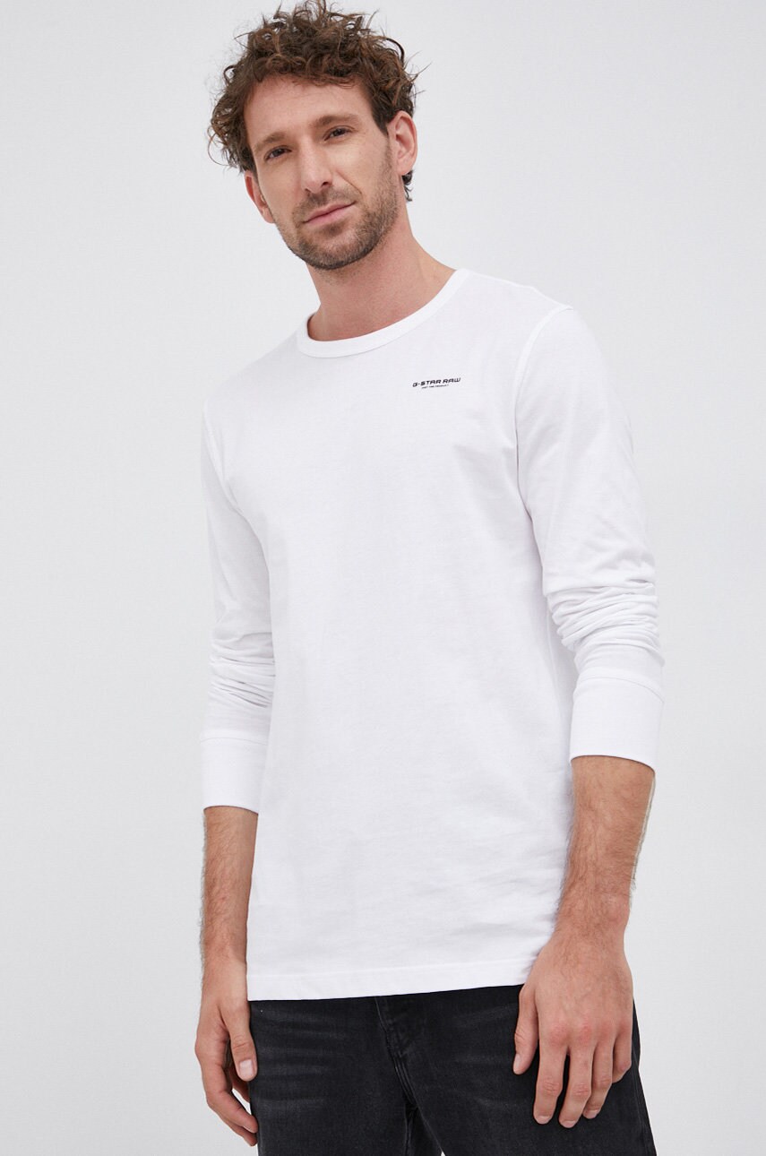 G-star raw longsleeve din bumbac culoarea alb, cu imprimeu