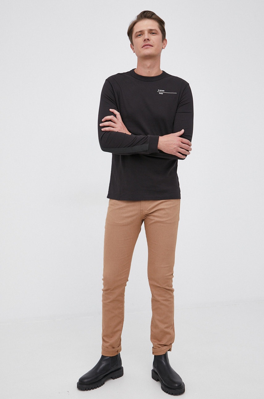 

Хлопковый лонгслив G-Star Raw цвет чёрный с принтом