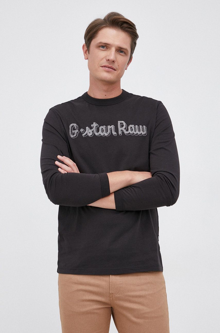 G-Star Raw Longsleeve din bumbac culoarea negru, cu imprimeu
