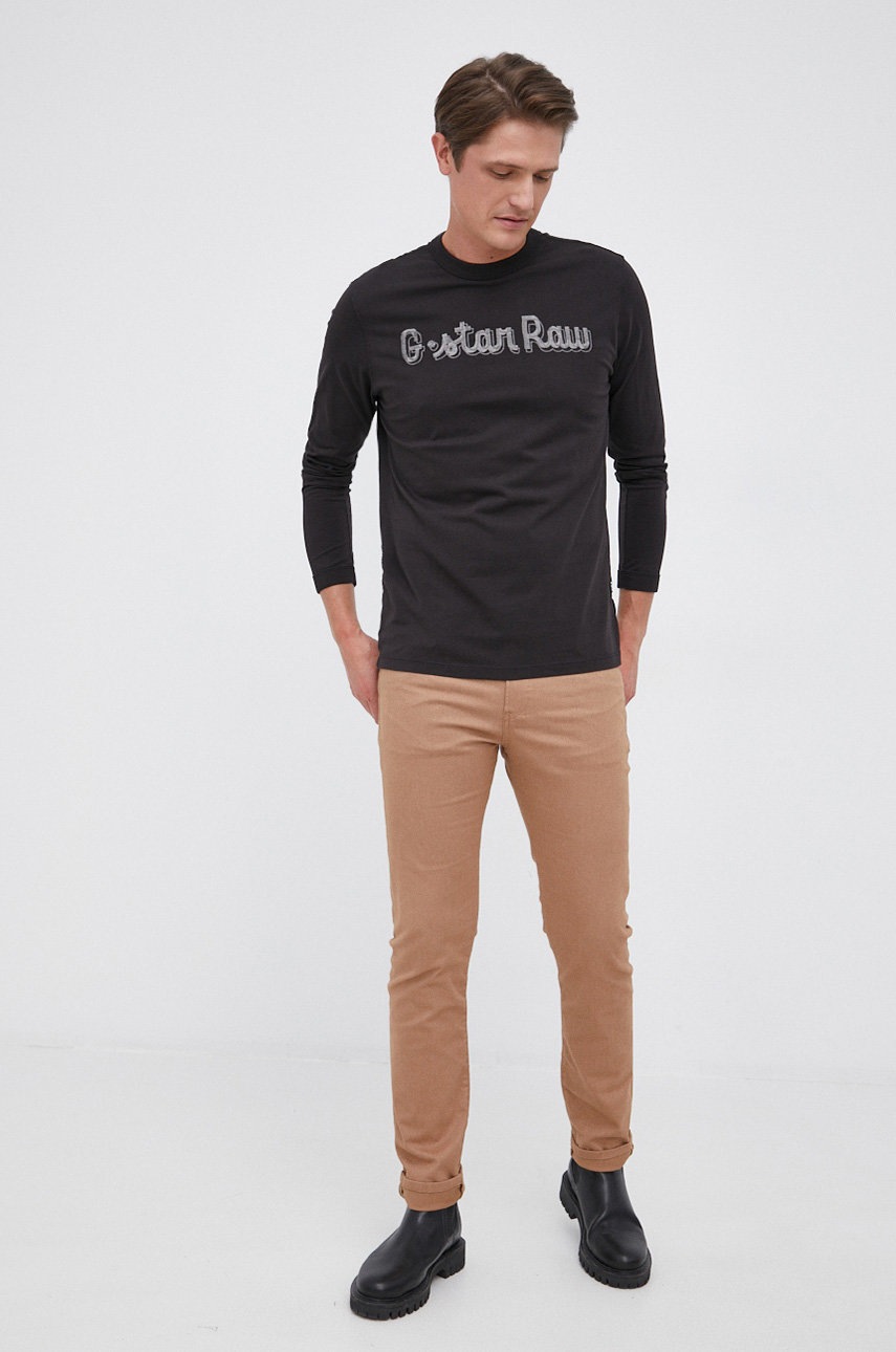 

Бавовняний лонгслів G-Star Raw колір чорний з аплікацією
