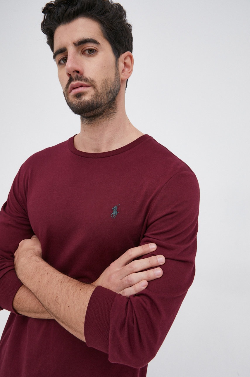 

Памучна блуза с дълги ръкави Polo Ralph Lauren в бордо с изчистен дизайн