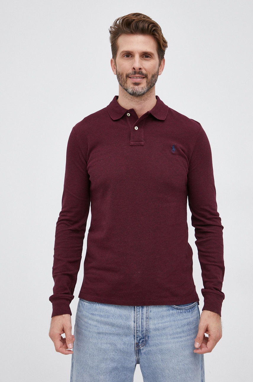 

Памучна блуза с дълги ръкави Polo Ralph Lauren в бордо с изчистен дизайн