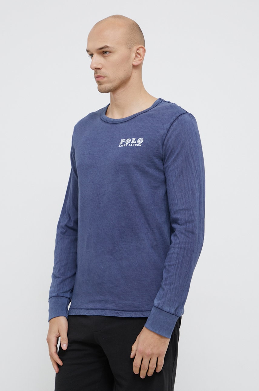 

Хлопковый лонгслив Polo Ralph Lauren цвет синий с принтом