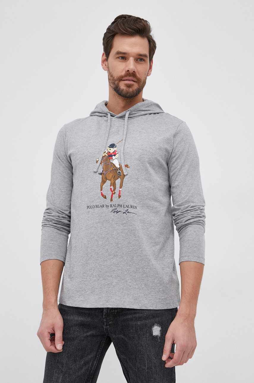 

Памучна блуза с дълги ръкави Polo Ralph Lauren в сиво с принт, Сив