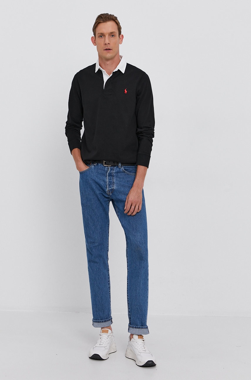 

Хлопковый лонгслив Polo Ralph Lauren цвет чёрный гладкий