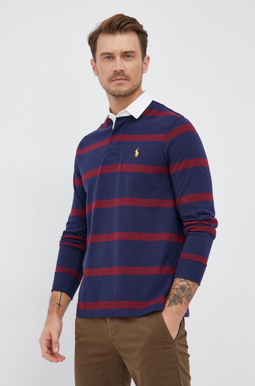 

Памучна блуза с дълги ръкави Polo Ralph Lauren в тъмносиньо с десен, Тъмносин