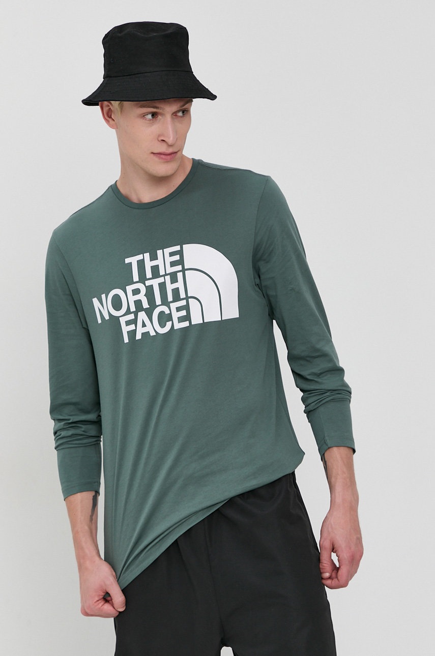 

Памучна блуза с дълги ръкави The North Face в зелено с изчистен дизайн, Зелен