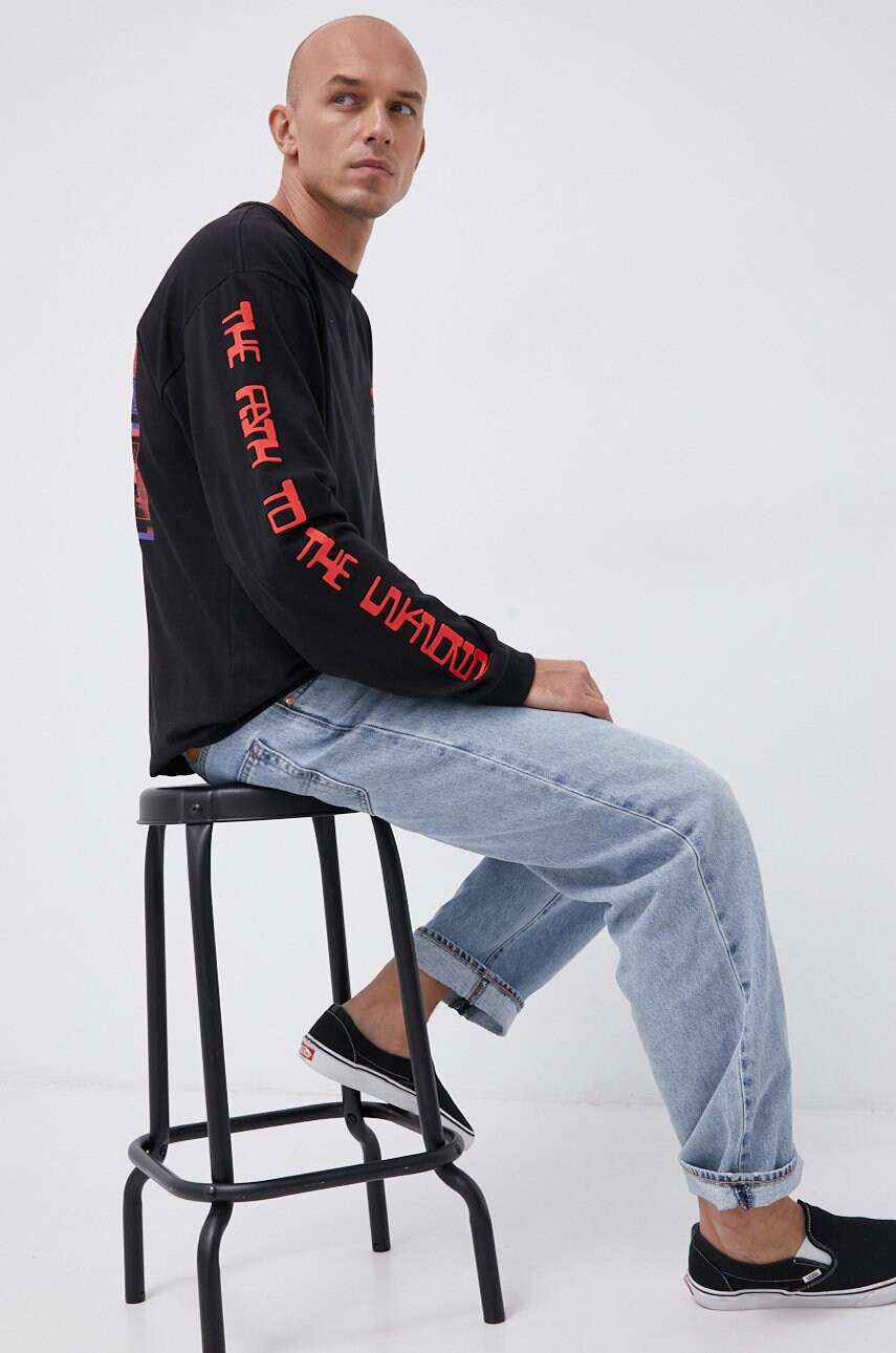 Vans longsleeve din bumbac culoarea negru, material neted