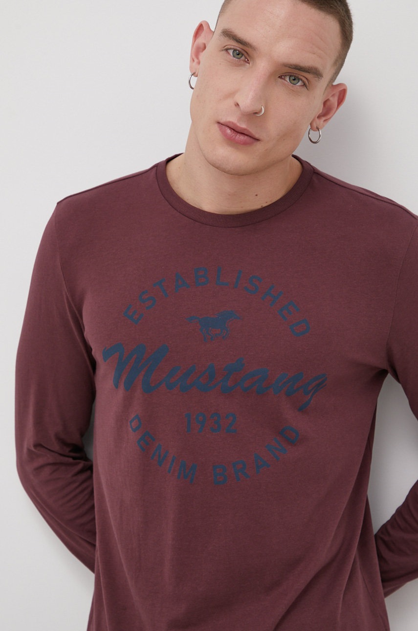 

Памучна блуза с дълги ръкави Mustang в бордо с принт