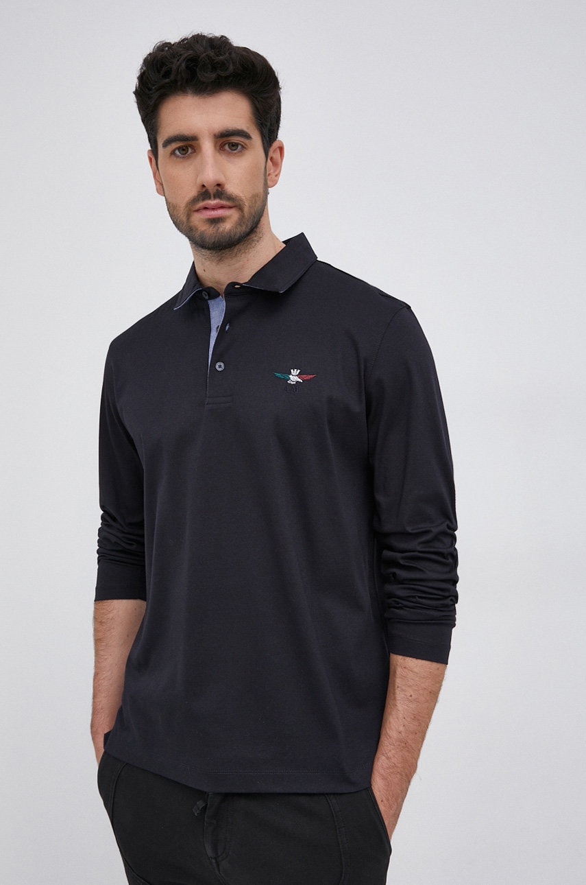 Aeronautica militare longsleeve din bumbac culoarea albastru marin, cu imprimeu