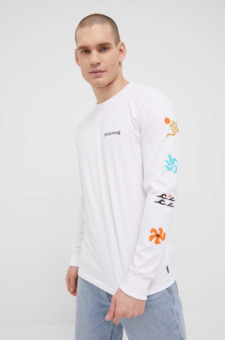 

Хлопковый лонгслив Billabong цвет белый с принтом