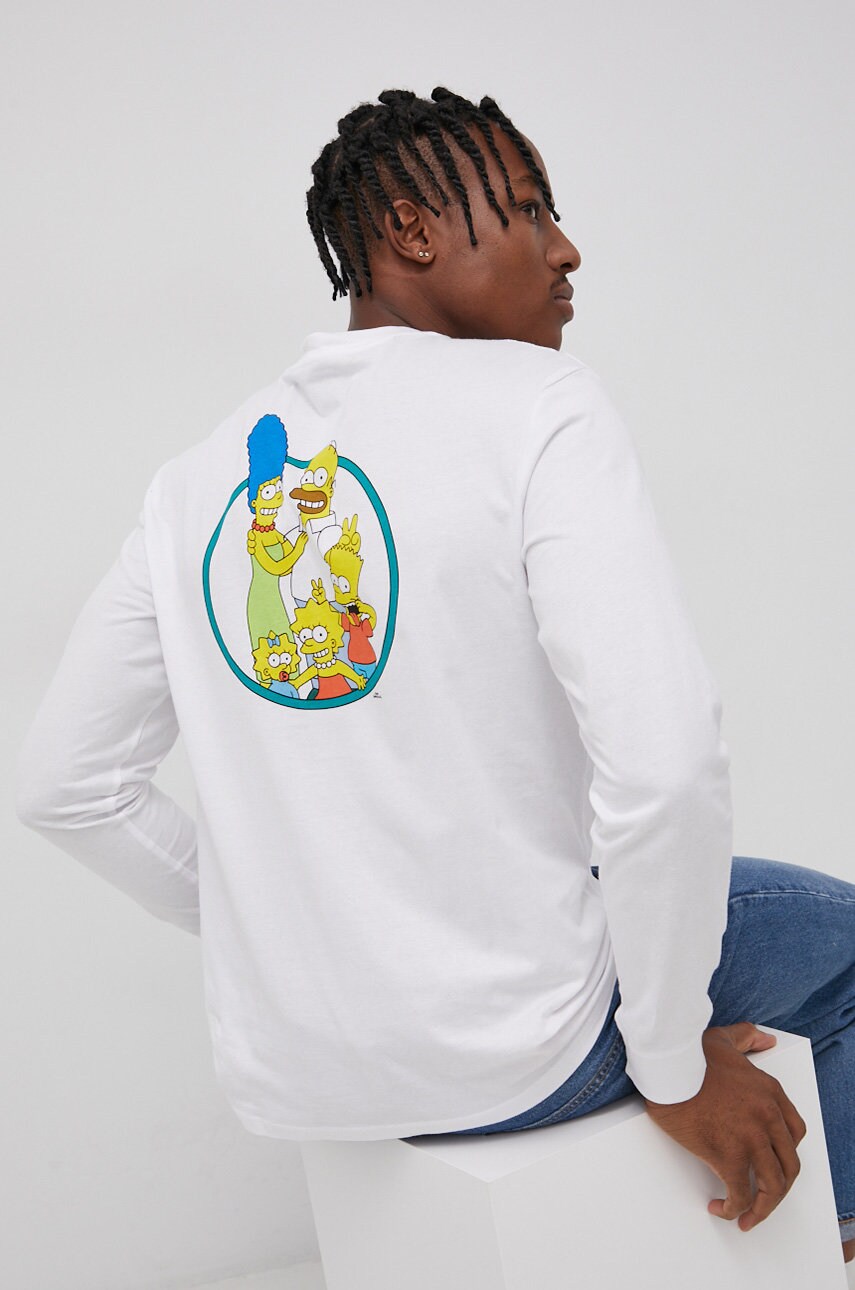 Billabong Longsleeve din bumbac x The Simpsons culoarea alb, cu imprimeu