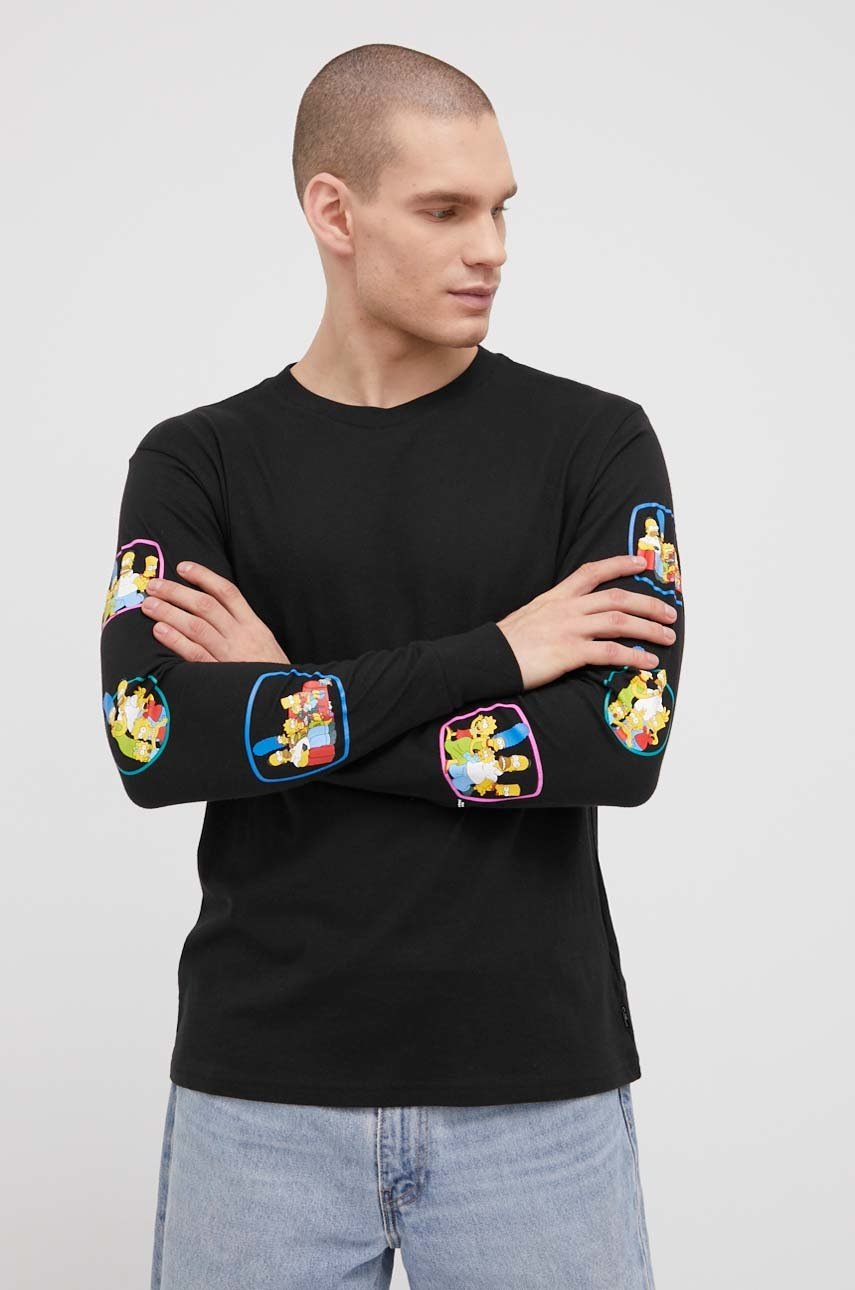 

Хлопковый лонгслив Billabong Simpsons цвет чёрный с принтом