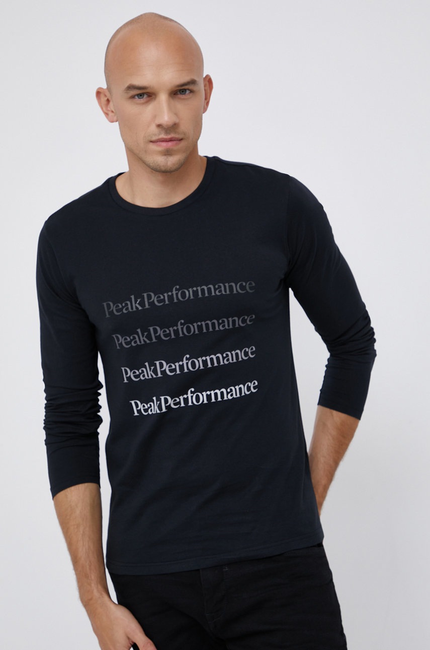 

Хлопковый лонгслив Peak Performance цвет чёрный с принтом