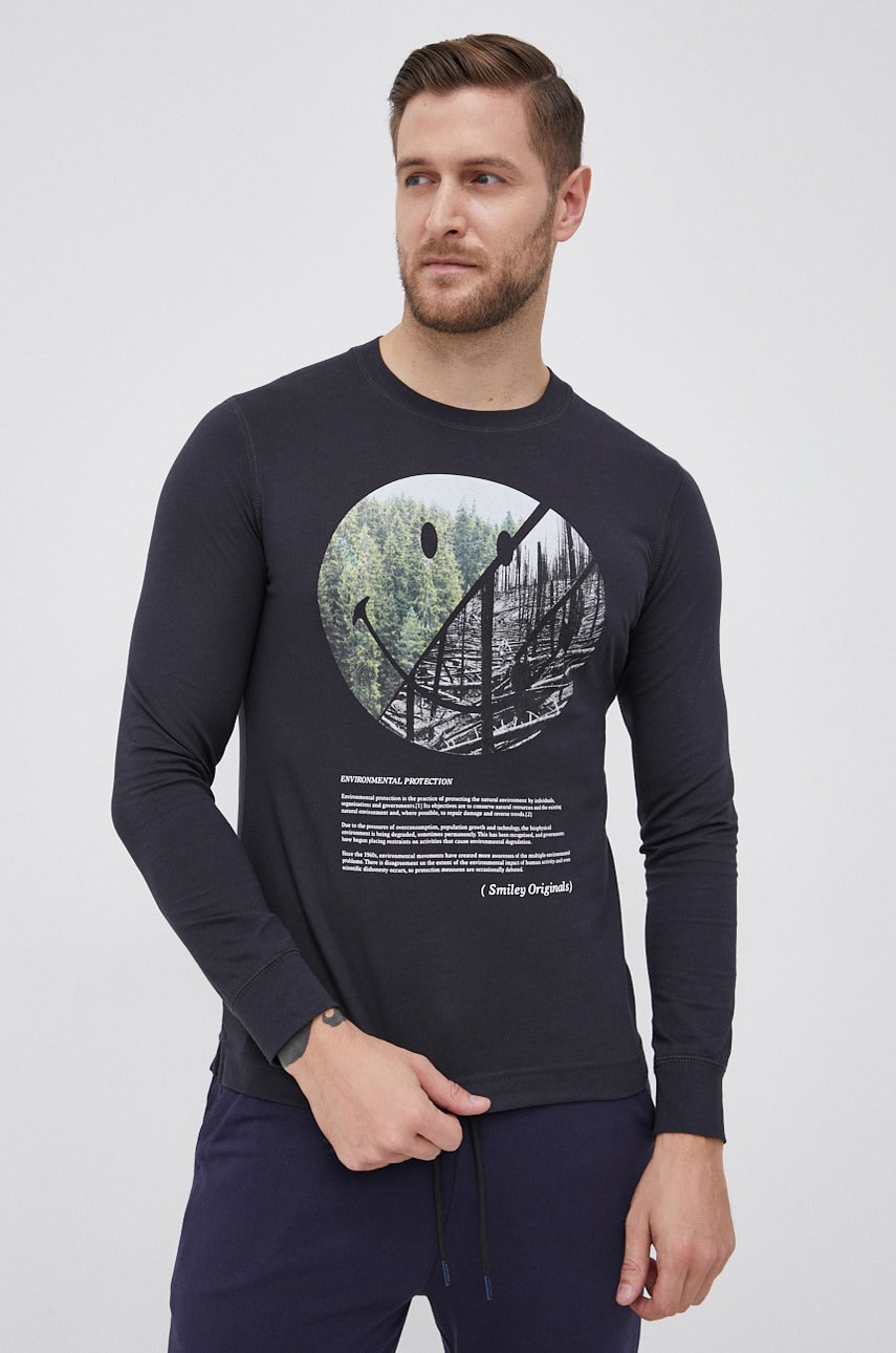 S.oliver longsleeve din bumbac culoarea albastru marin, cu imprimeu