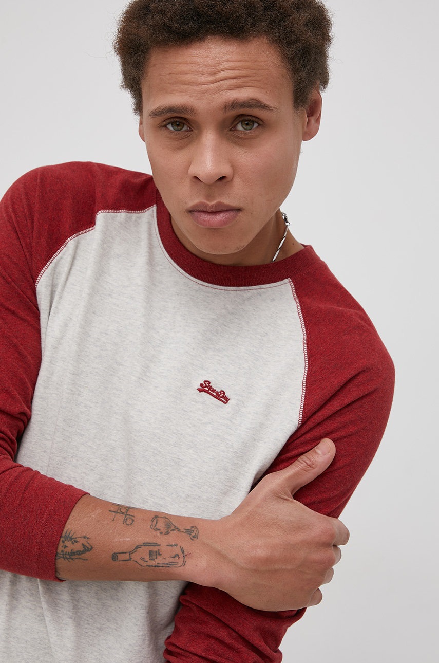 

Памучна блуза с дълги ръкави Superdry в сиво с изчистен дизайн, Сив