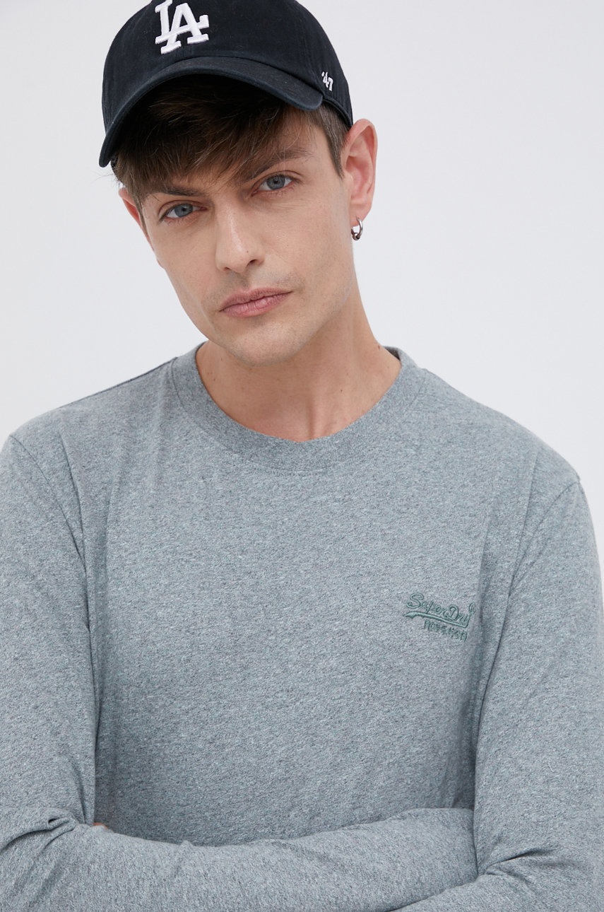 

Памучна блуза с дълги ръкави Superdry в сиво с изчистен дизайн, Сив