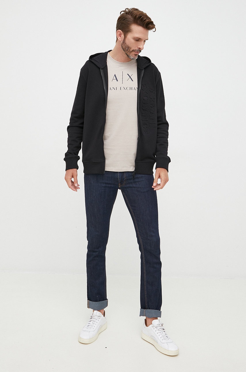 

Хлопковый лонгслив Armani Exchange цвет бежевый с принтом