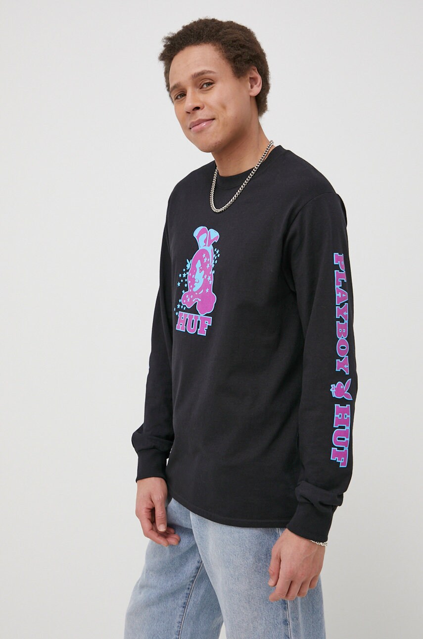 Huf longsleeve din bumbac x playboy culoarea negru, cu imprimeu