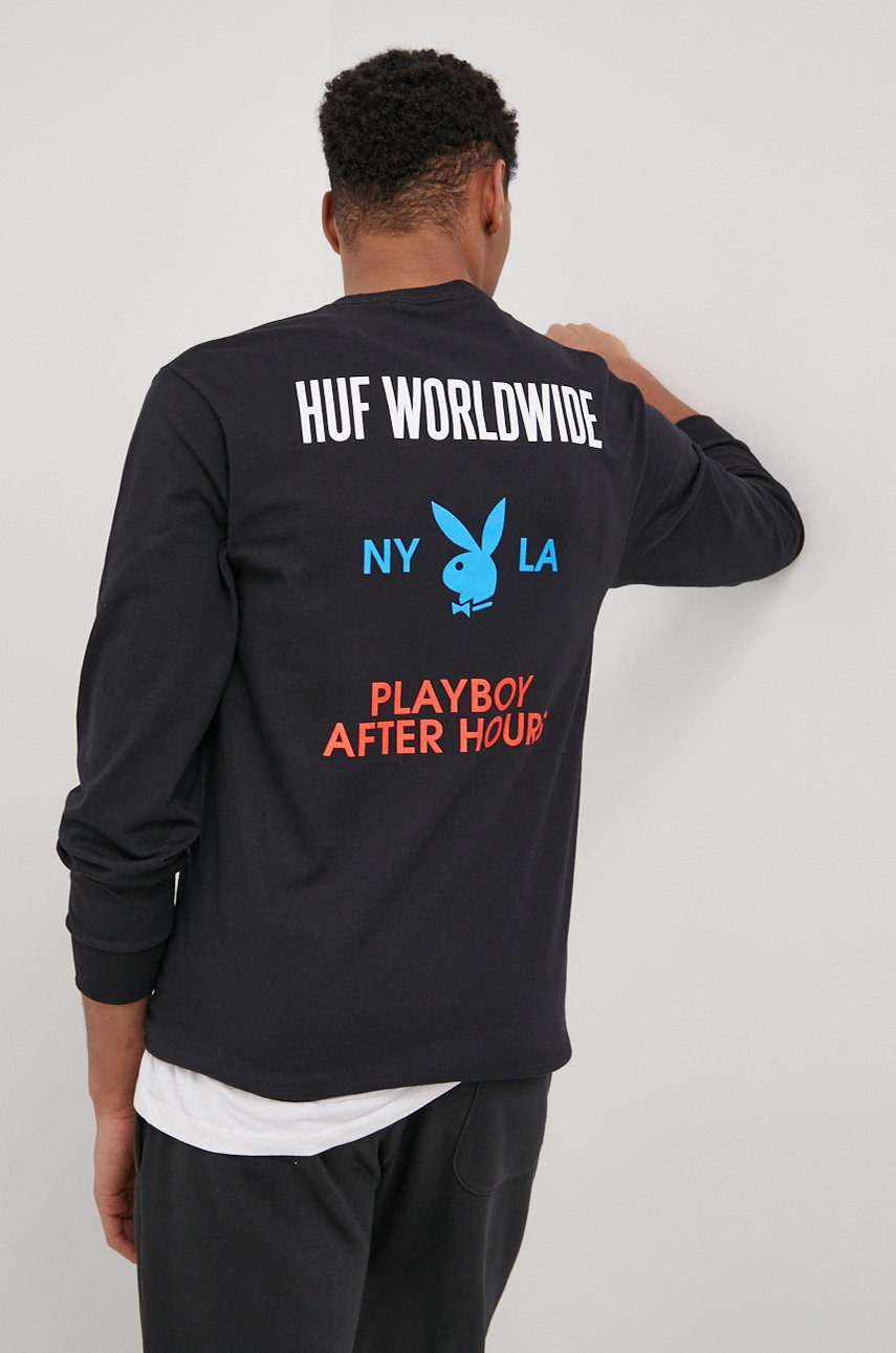 

Памучна блуза с дълги ръкави HUF X Playboy в черно с принт, Черен