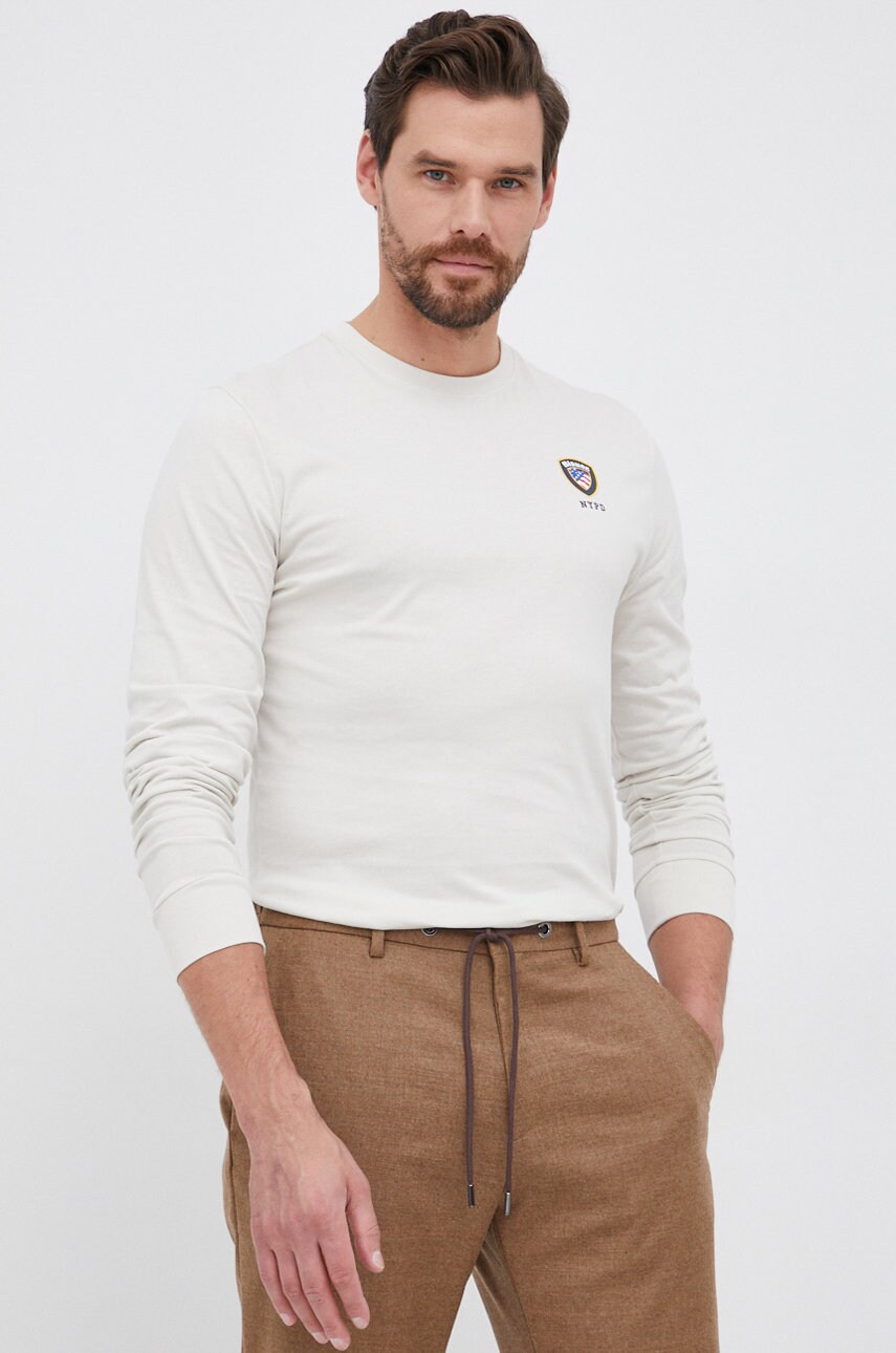 Blauer Longsleeve din bumbac culoarea crem, material neted