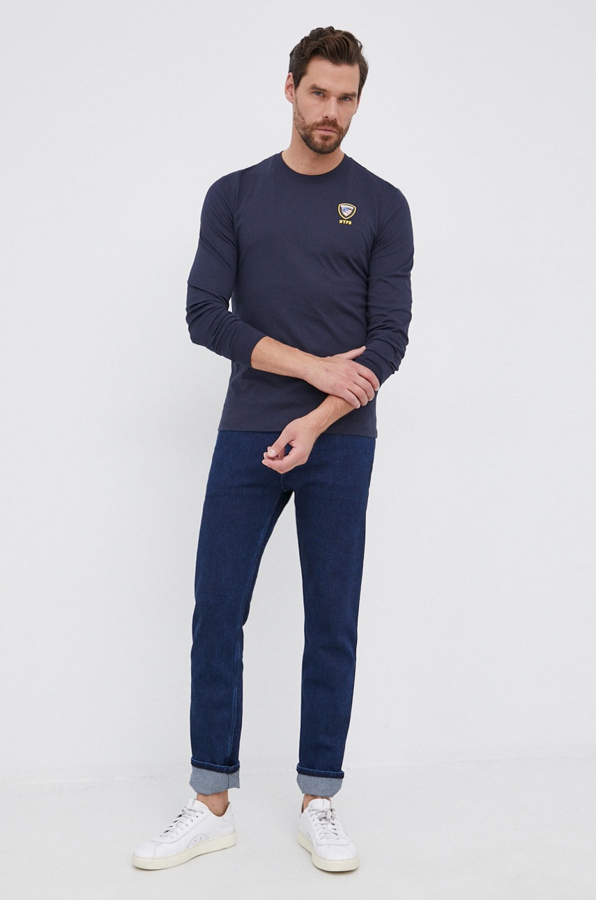 

Хлопковый лонгслив Blauer цвет синий гладкий